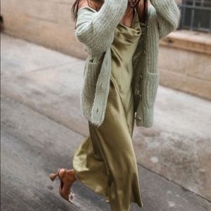 Spaghetti Strap Cowl Slip Dress with Slit Hunter